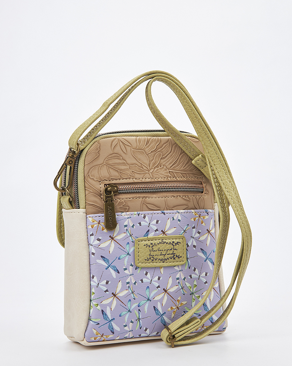 Sweet Candy Μικρή Τσάντα με Μοτίβο Λεβάντα & Διπλό Φερμουάρ – Lavender Walk