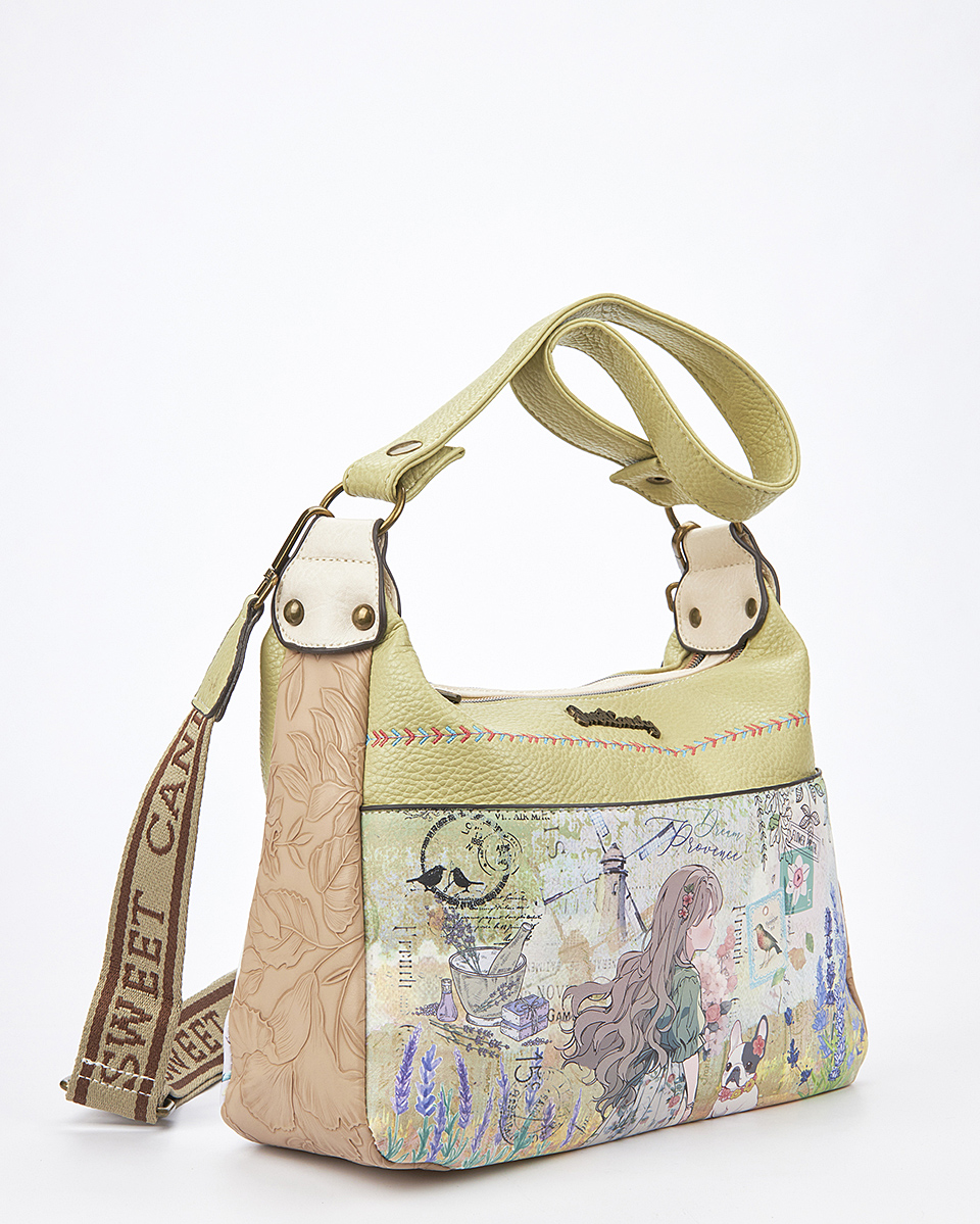 Sweet Candy Τσάντα Ώμου με Μοτίβο Λεβάντα και Φερμουάρ Πίσω – Lavender Walk Sweet Candy Τσάντα Ώμου με Μοτίβο Λεβάντα και Φερμουάρ Πίσω – Lavender Walk