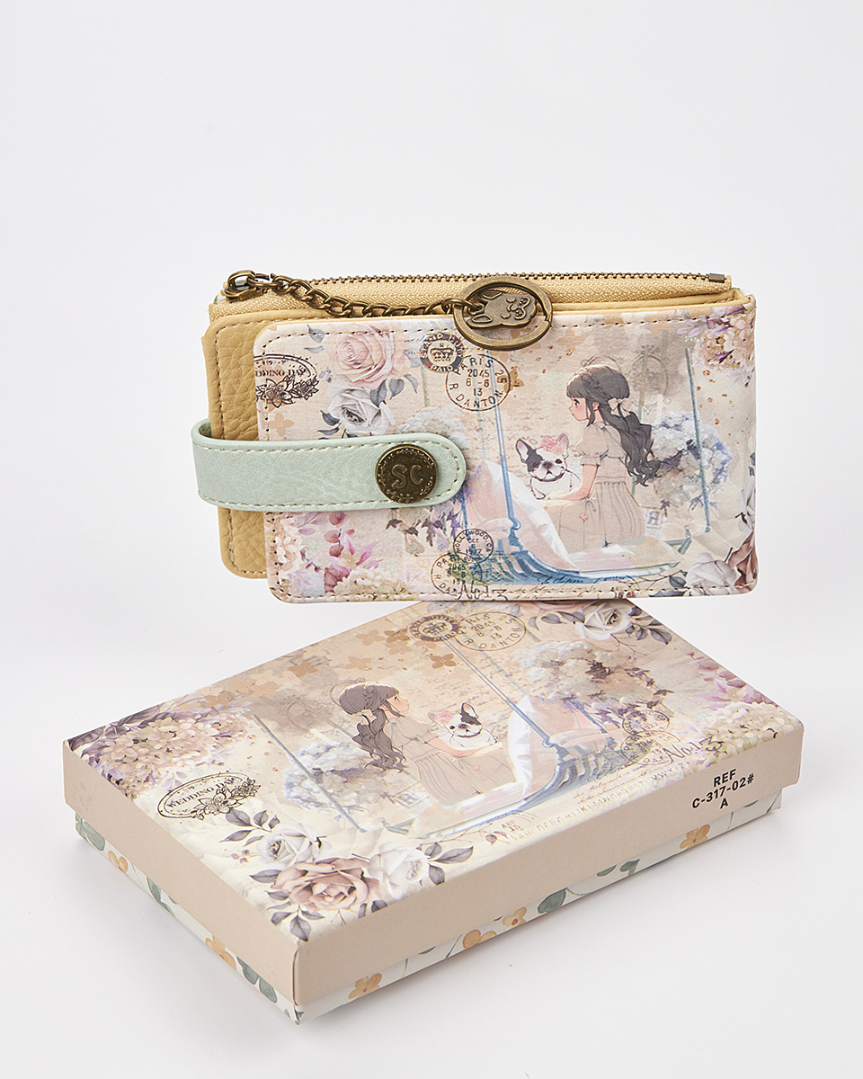 Sweet Candy Γυναικείο Πορτοφόλι με Vintage Floral Μοτίβο και Μπρελόκ – Floral Whisper