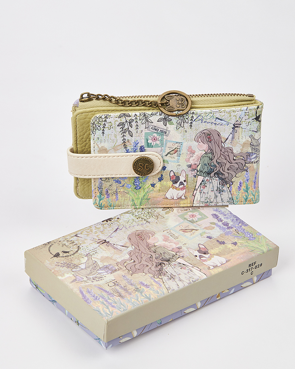 Sweet Candy Γυναικείο Πορτοφόλι με Μοτίβο Λεβάντα και Καρτελοθήκη – Lavender Walk