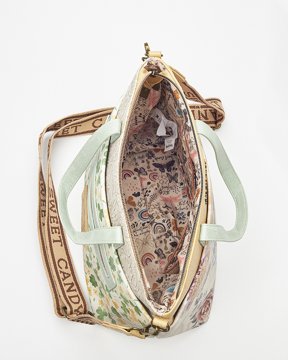 Sweet Candy Γυναικεία Τσάντα Ώμου-Χιαστί με Λουλούδια και Πεταλούδες – Floral Whisper