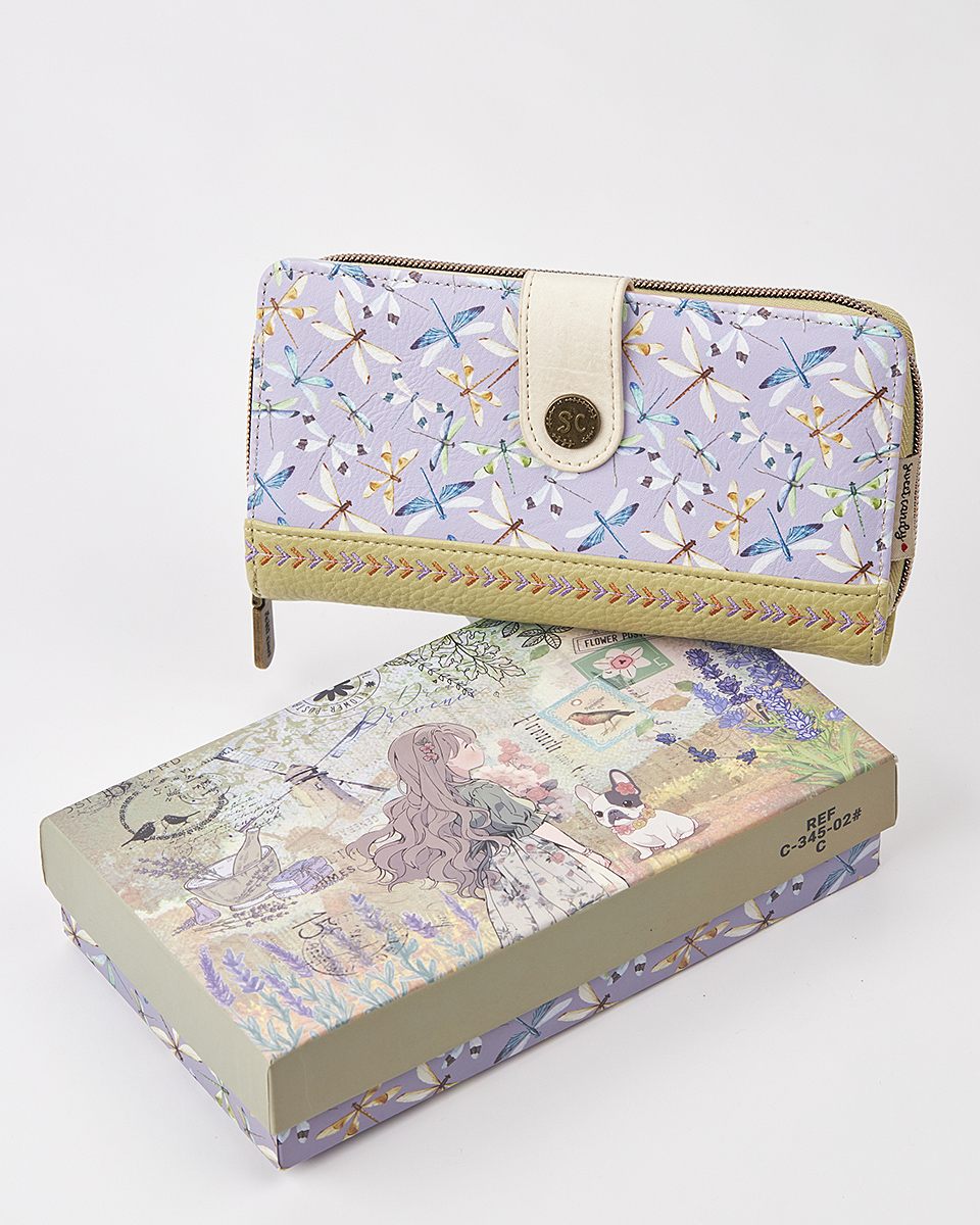 Sweet Candy Γυναικείο Πορτοφόλι με Μοτίβο Λεβάντα & Λουράκι Sweet – Lavender Walk