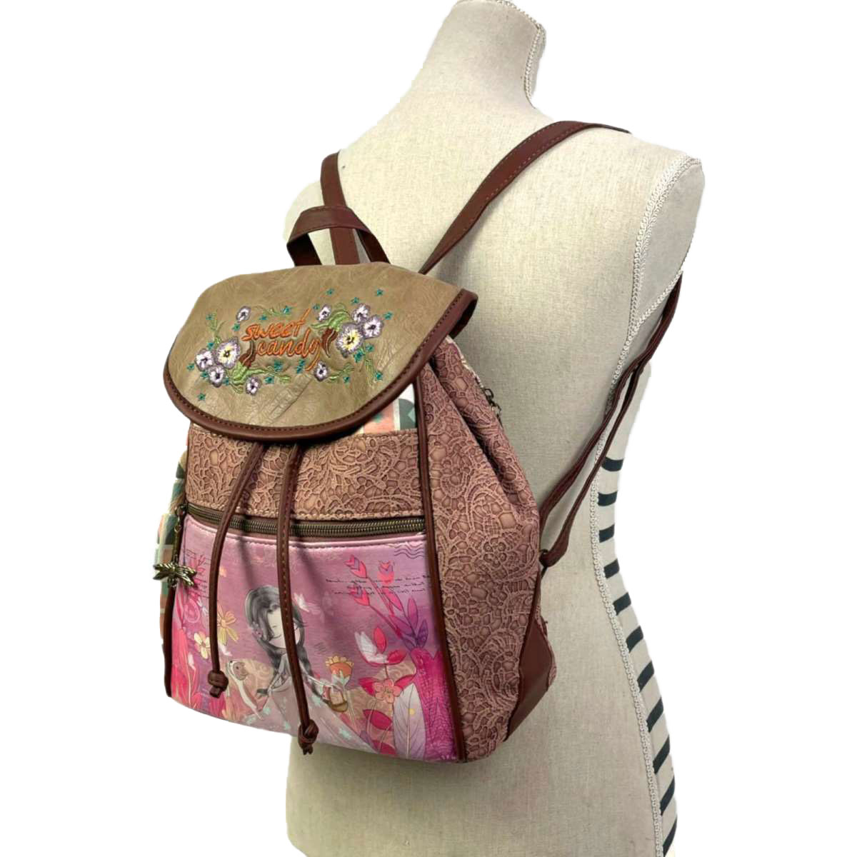 Γυναικεία Τσάντα Πλάτης Sweet Candy CGC168 Flowers ροζ