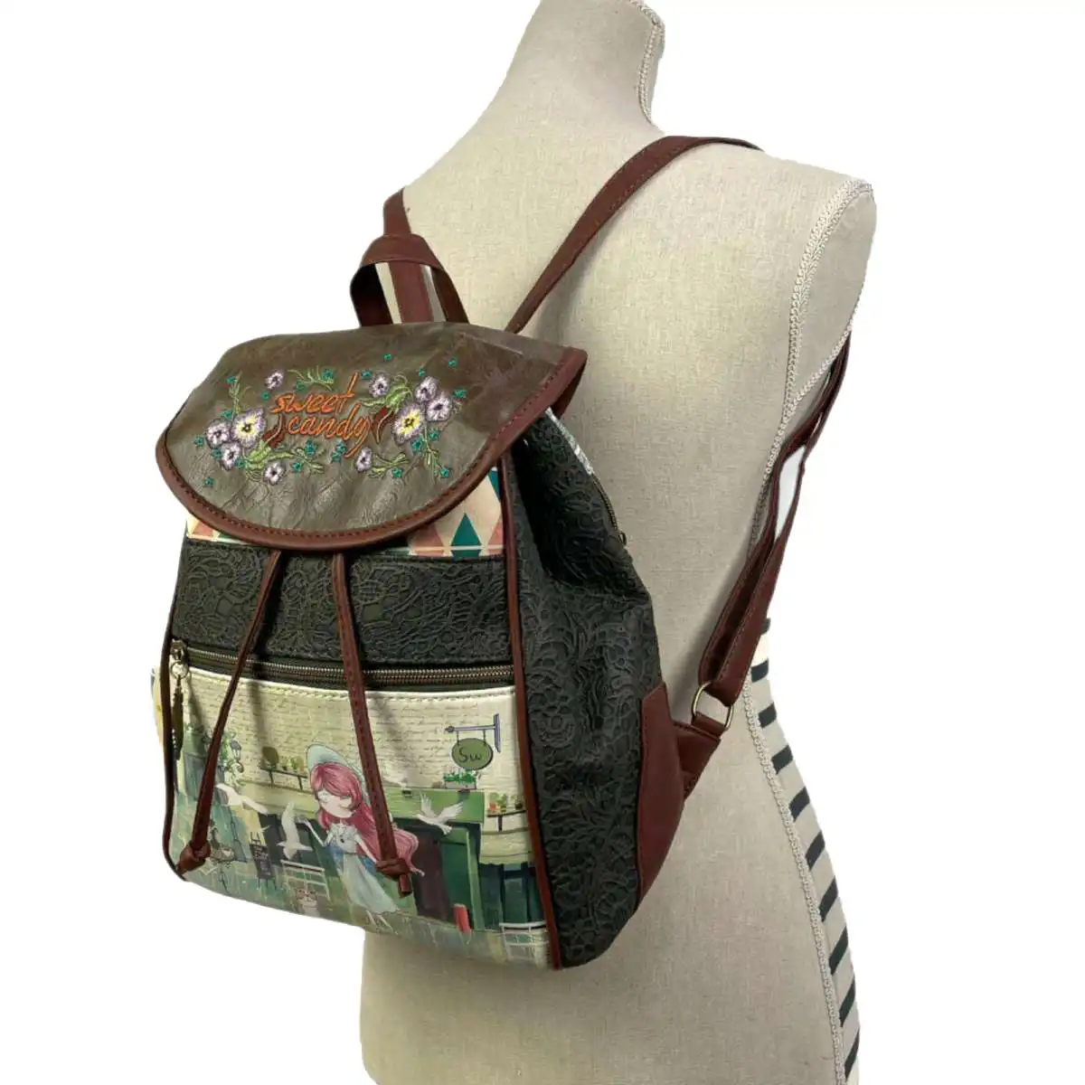 Γυναικεία Τσάντα Πλάτης Sweet Candy CGC168 Flowers ροζ