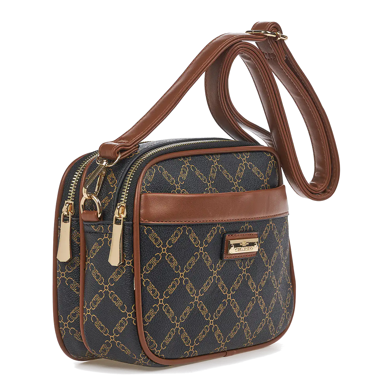 Γυναικεία Τσάντα Χιαστί Ώμου Charro CH 9668-18 Μαύρο-Καφέ