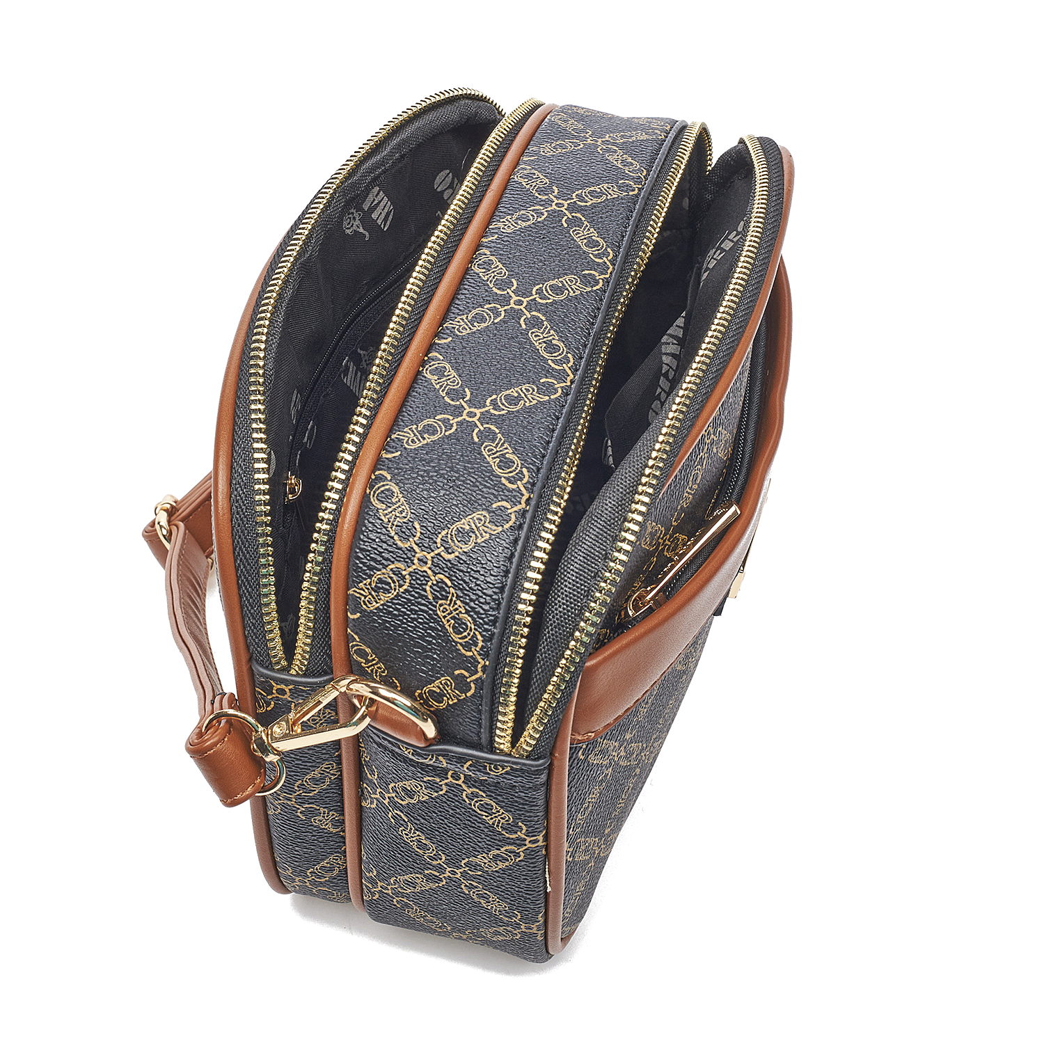 Γυναικεία Τσάντα Χιαστί Ώμου Charro CH 9668-18 Μαύρο-Καφέ