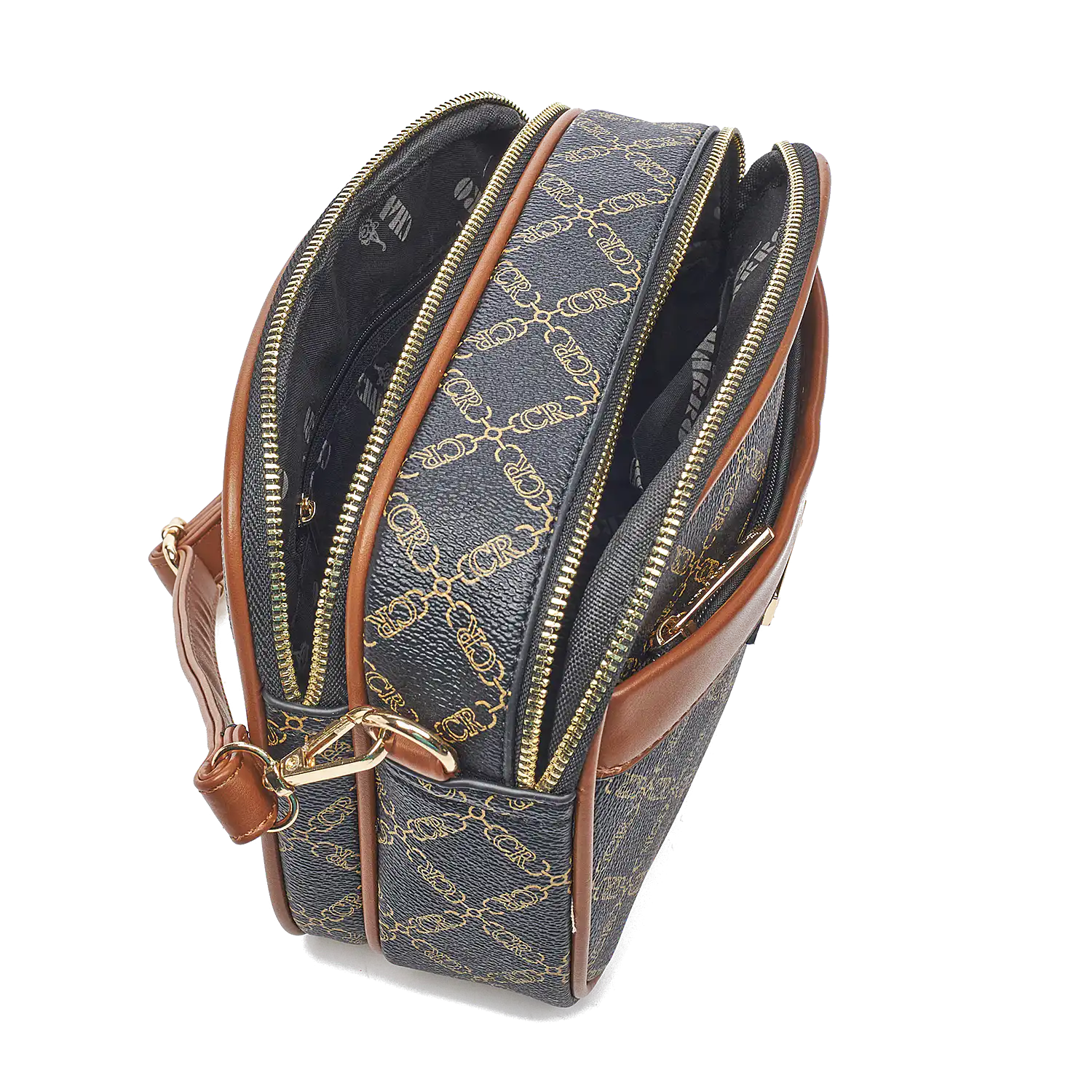 Γυναικεία Τσάντα Χιαστί Ώμου Charro CH 9668-18 Μαύρο-Καφέ