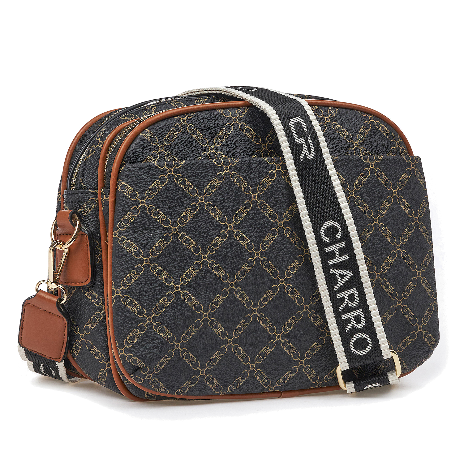 Γυναικεία Τσάντα Χιαστί Ώμου Charro CH3078-124 Μαύρο Με Καφέ Λεπτομέρειες