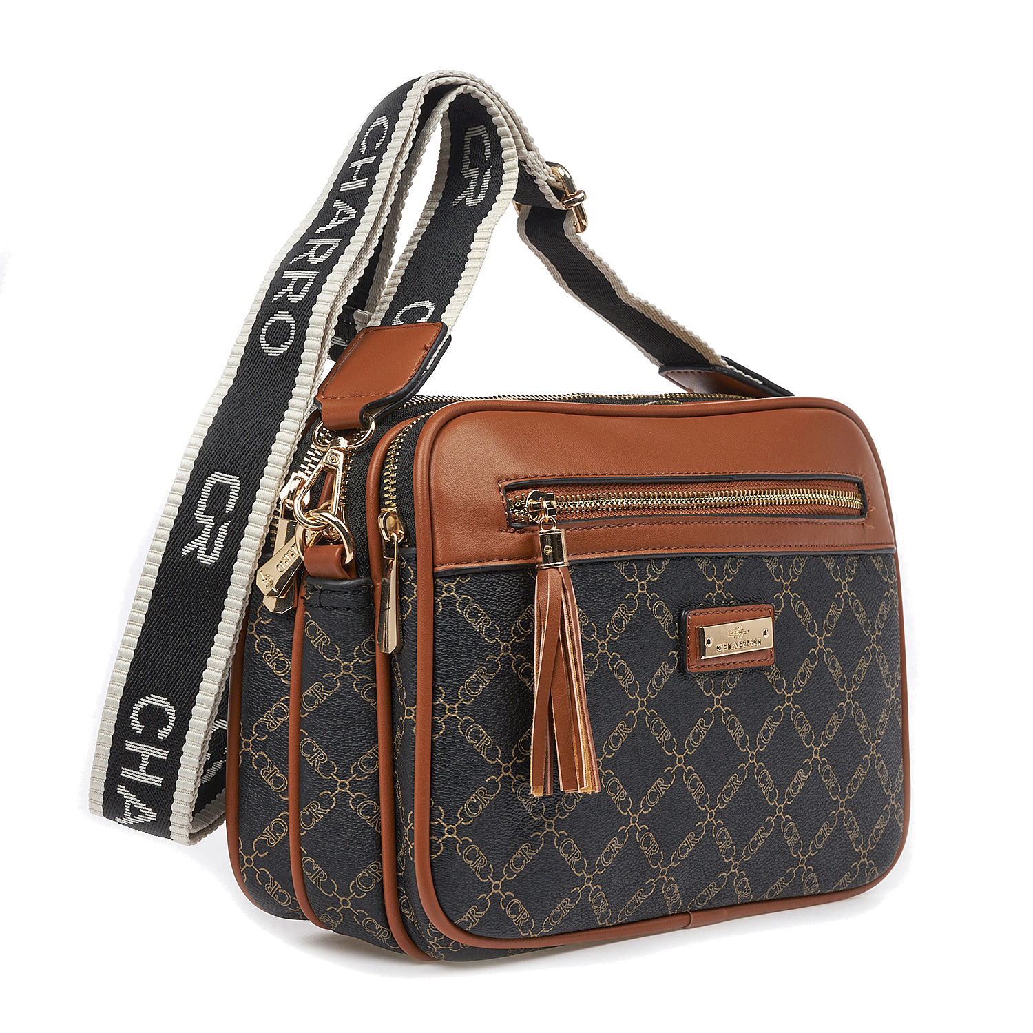 Γυναικεία Τσάντα Χιαστί Ώμου Charro CH3078-126 Μαύρο Με Καφέ Λεπτομέρειες