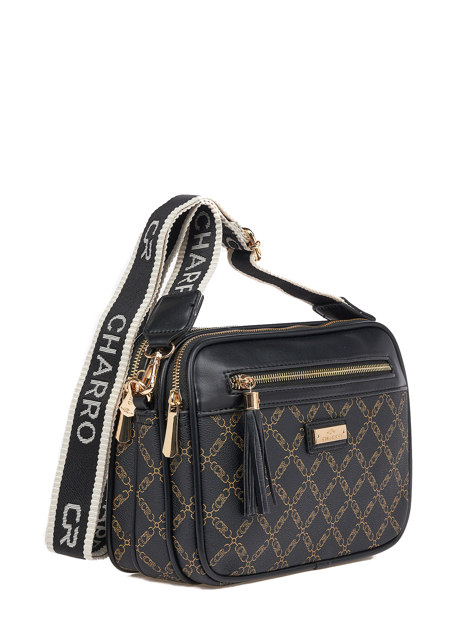 Γυναικεία Τσάντα Χιαστί Ώμου Charro CH3078-126 Μαύρο Με Μαύρες Λεπτομέρειες