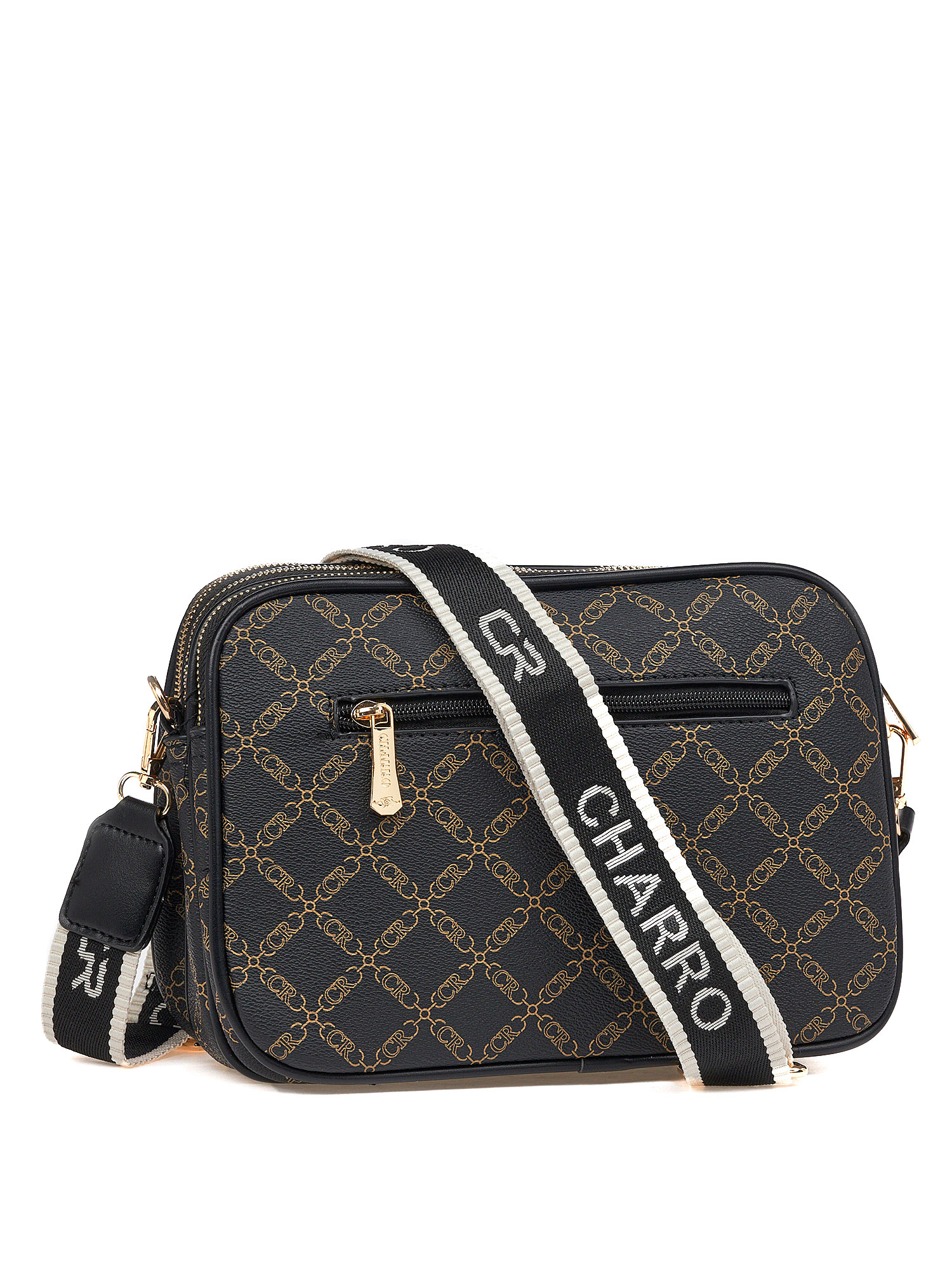 Γυναικεία Τσάντα Χιαστί Ώμου Charro CH3078-126 Μαύρο Με Μαύρες Λεπτομέρειες