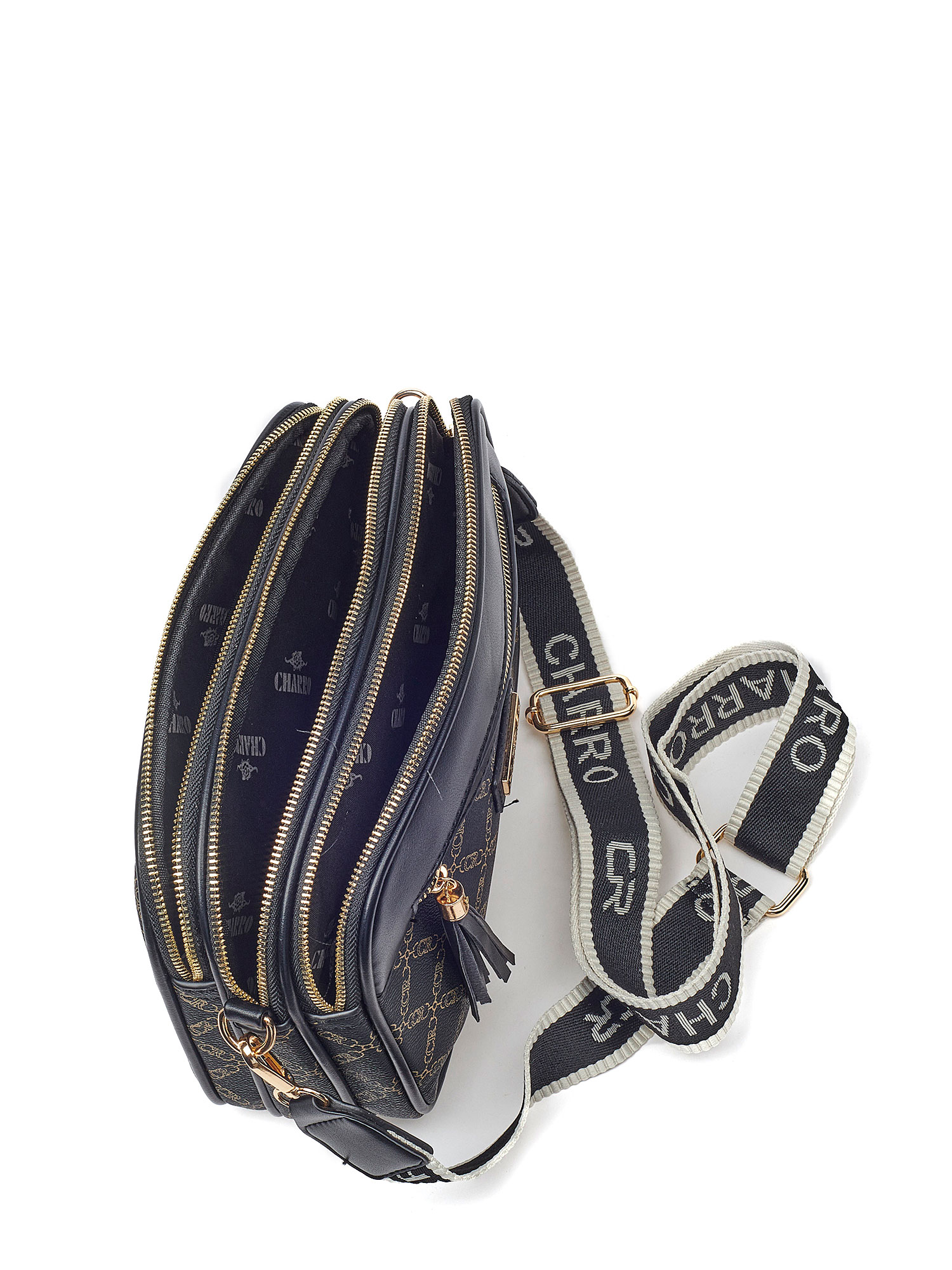 Γυναικεία Τσάντα Χιαστί Ώμου Charro CH3078-126 Μαύρο Με Μαύρες Λεπτομέρειες