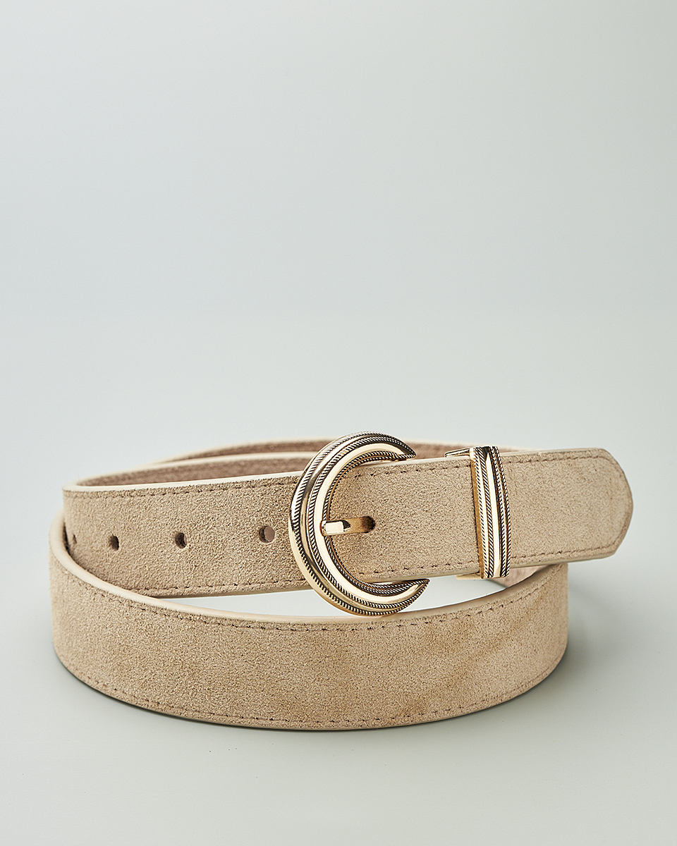 Δερμάτινη Γυναικεία Ζώνη με Ανάγλυφη Στρογγυλή Αγκράφα CT3986 Beige