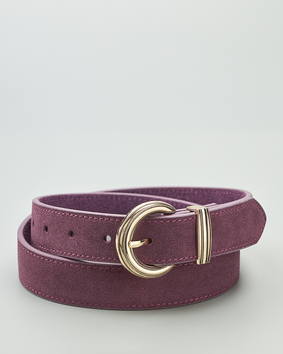 Δερμάτινη Γυναικεία Ζώνη με Ανάγλυφη Στρογγυλή Αγκράφα CT3986 Ματζέντα