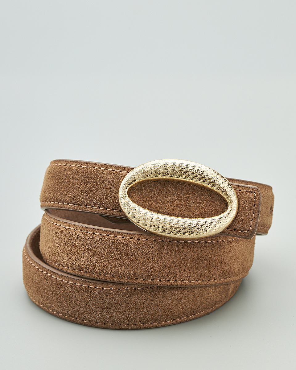 Δερμάτινη Γυναικεία Ζώνη με Ανάγλυφη Οβάλ Αγκράφα CT3996 Camel