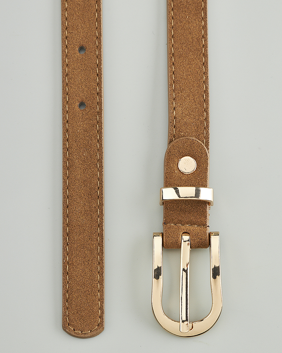 Δερμάτινη Γυναικεία Ζώνη με Κλασική Μεταλλική Αγκράφα CT7841 Camel