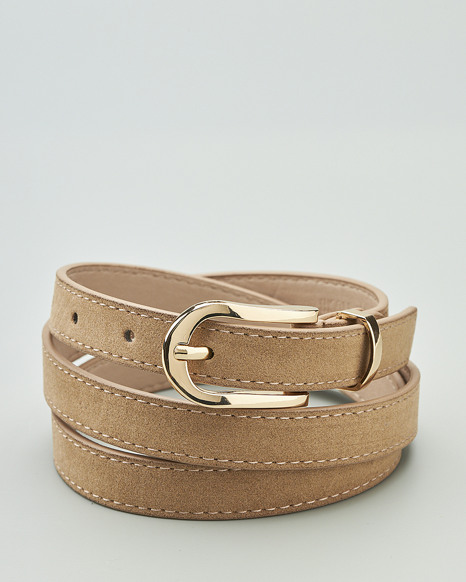Δερμάτινη Γυναικεία Ζώνη με Κλασική Μεταλλική Αγκράφα CT7841 Beige
