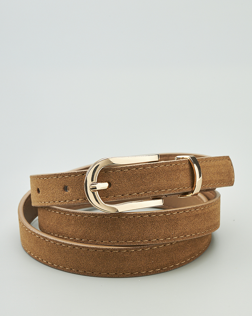 Δερμάτινη Γυναικεία Ζώνη με Κλασική Μεταλλική Αγκράφα CT7841 Camel