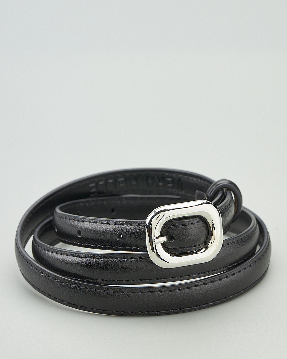 Δερμάτινη Γυναικεία Ζώνη με Οβάλ Μεταλλική Αγκράφα CT8145 black-silver