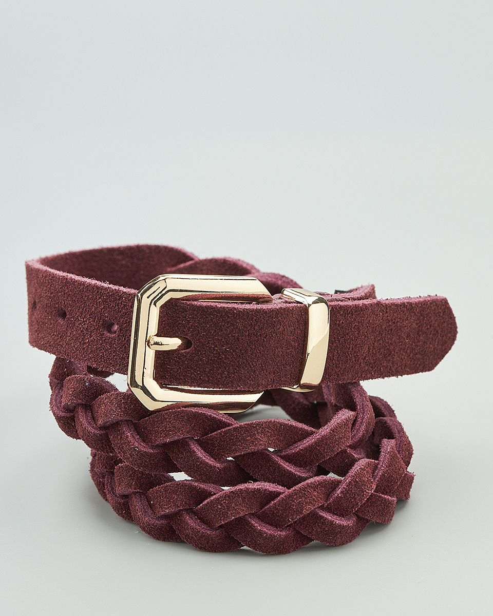 Δερμάτινη Γυναικεία Ζώνη Πλεκτή με Μεταλλική Αγκράφα CT8415 Burgundy