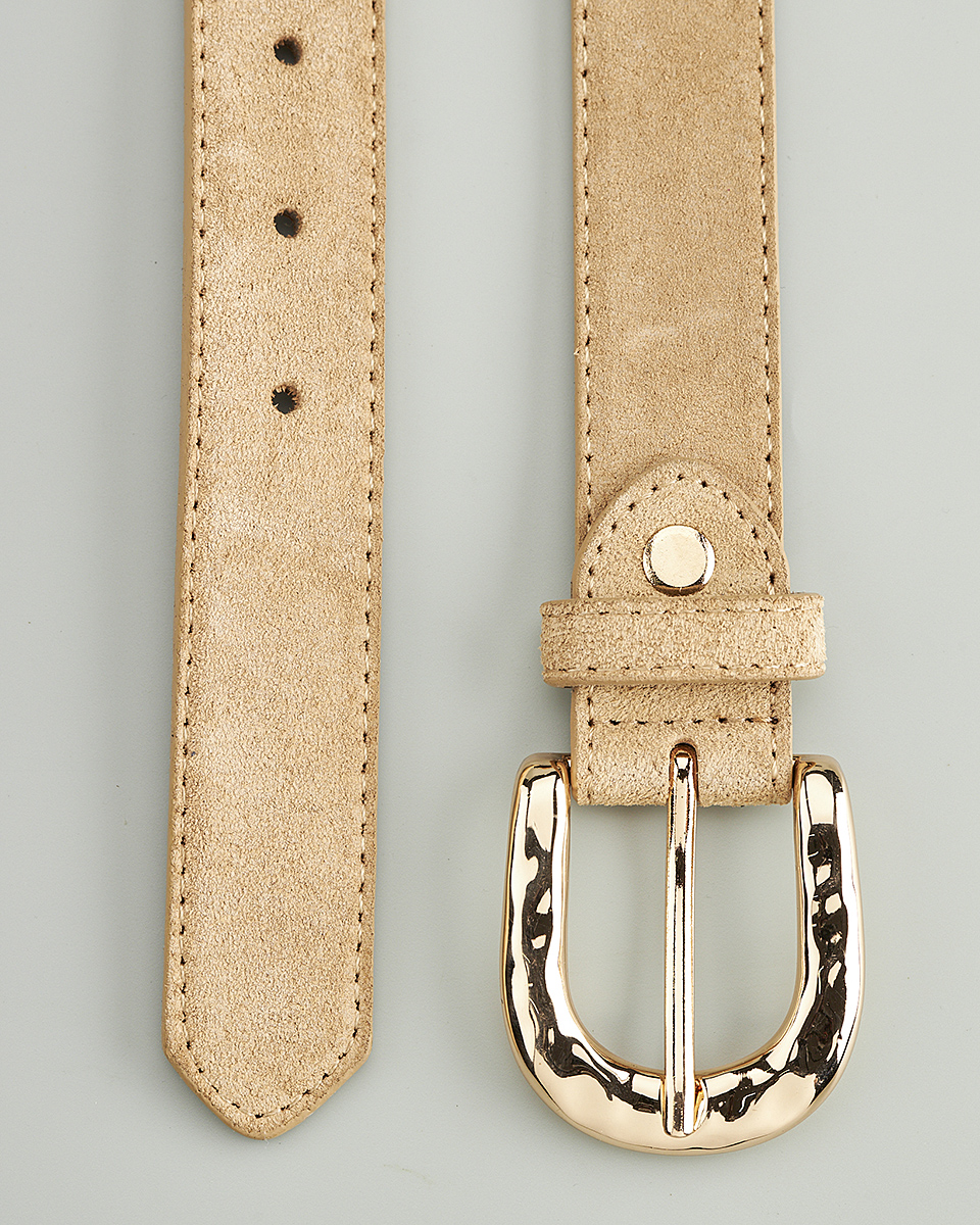 Δερμάτινη Γυναικεία Ζώνη με Σφυρήλατη Μεταλλική Αγκράφα CT8417 Beige