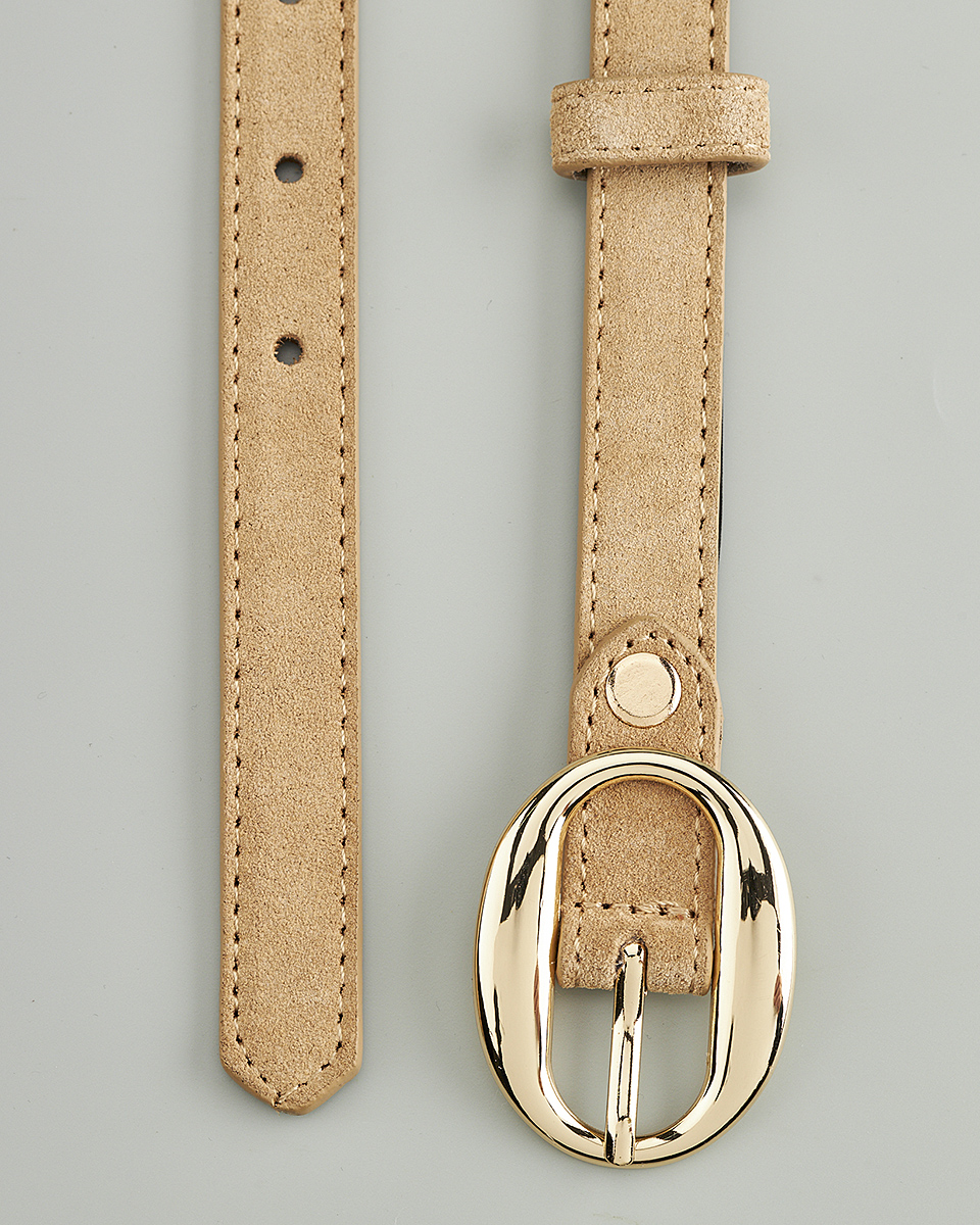 Δερμάτινη Γυναικεία Ζώνη Καστόρ με Οβάλ Αγκράφα CT8418 Beige