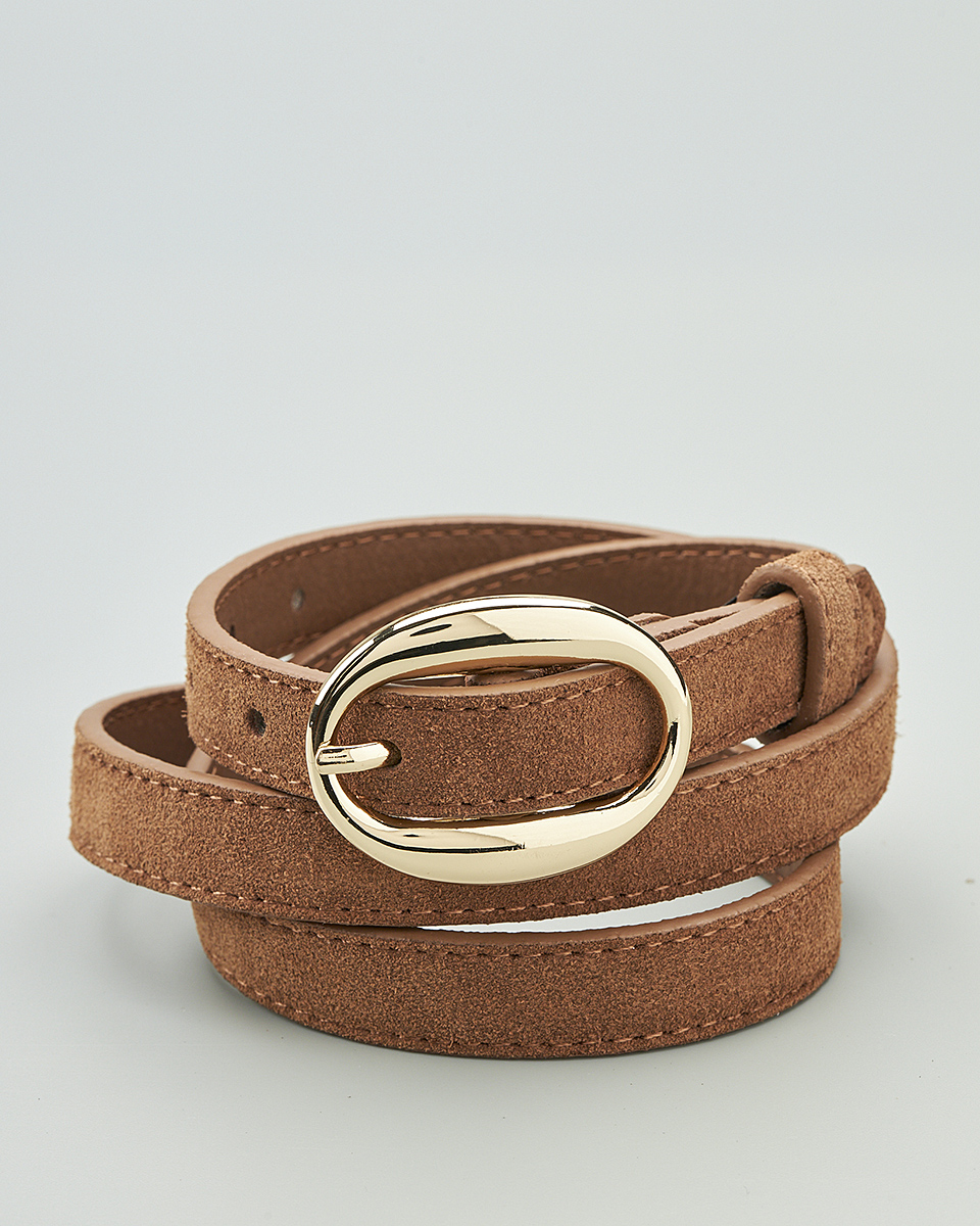 Δερμάτινη Γυναικεία Ζώνη Καστόρ με Οβάλ Αγκράφα CT8418 Camel