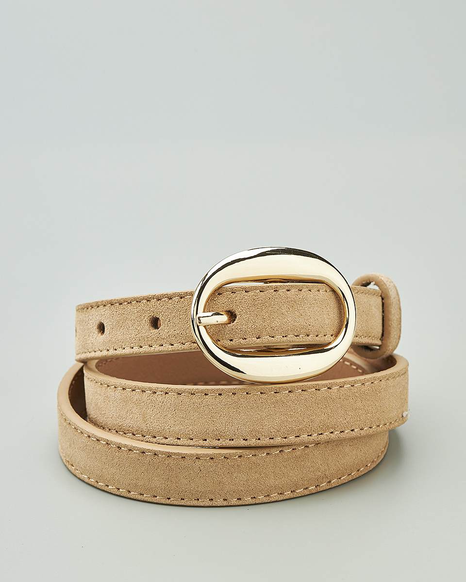 Δερμάτινη Γυναικεία Ζώνη Καστόρ με Οβάλ Αγκράφα CT8418 Beige