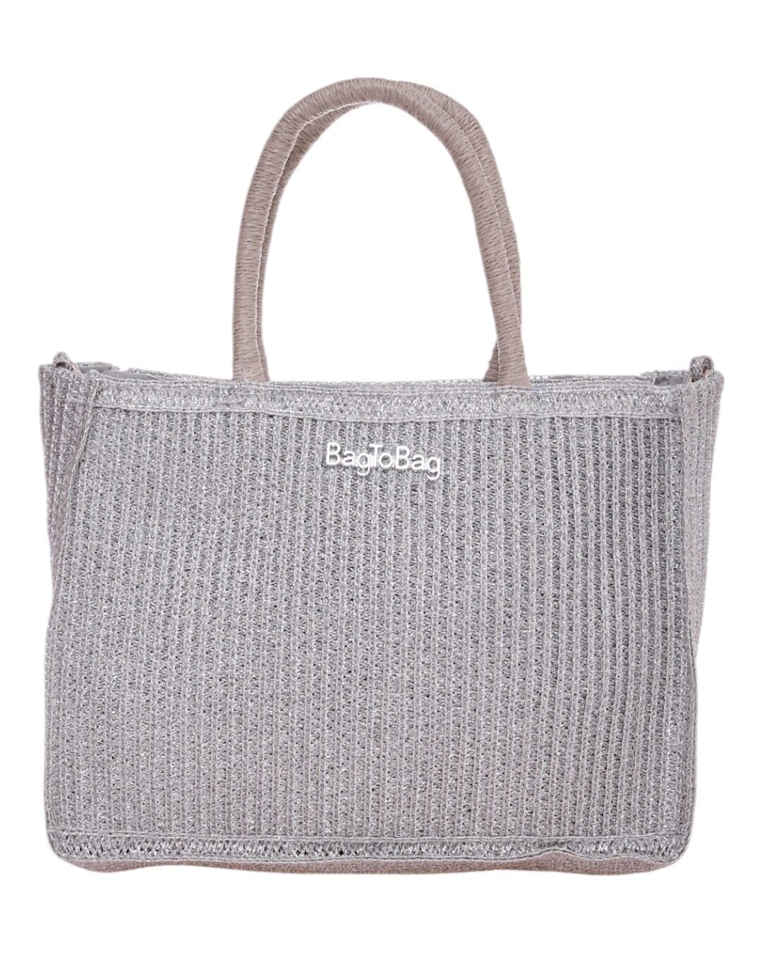 Ψάθινος τσαντα ώμου CN25011 - Ασημί