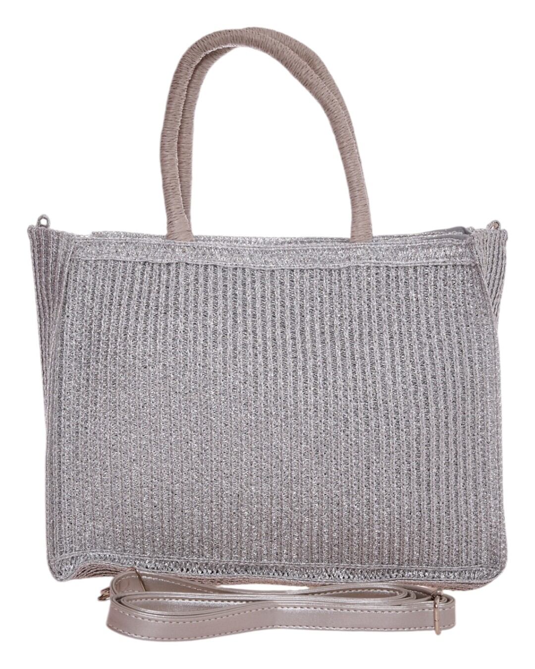 Ψάθινος τσαντα ώμου CN25011 - Ασημί