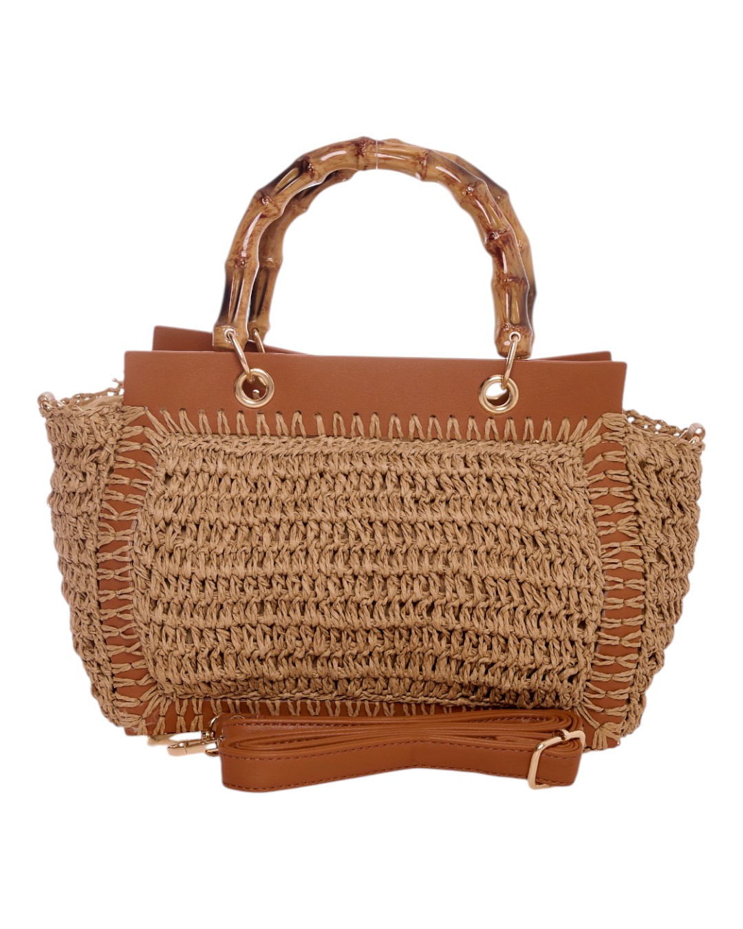 Ψάθινη Τσάντα Χειρός CN25022 - Apricot