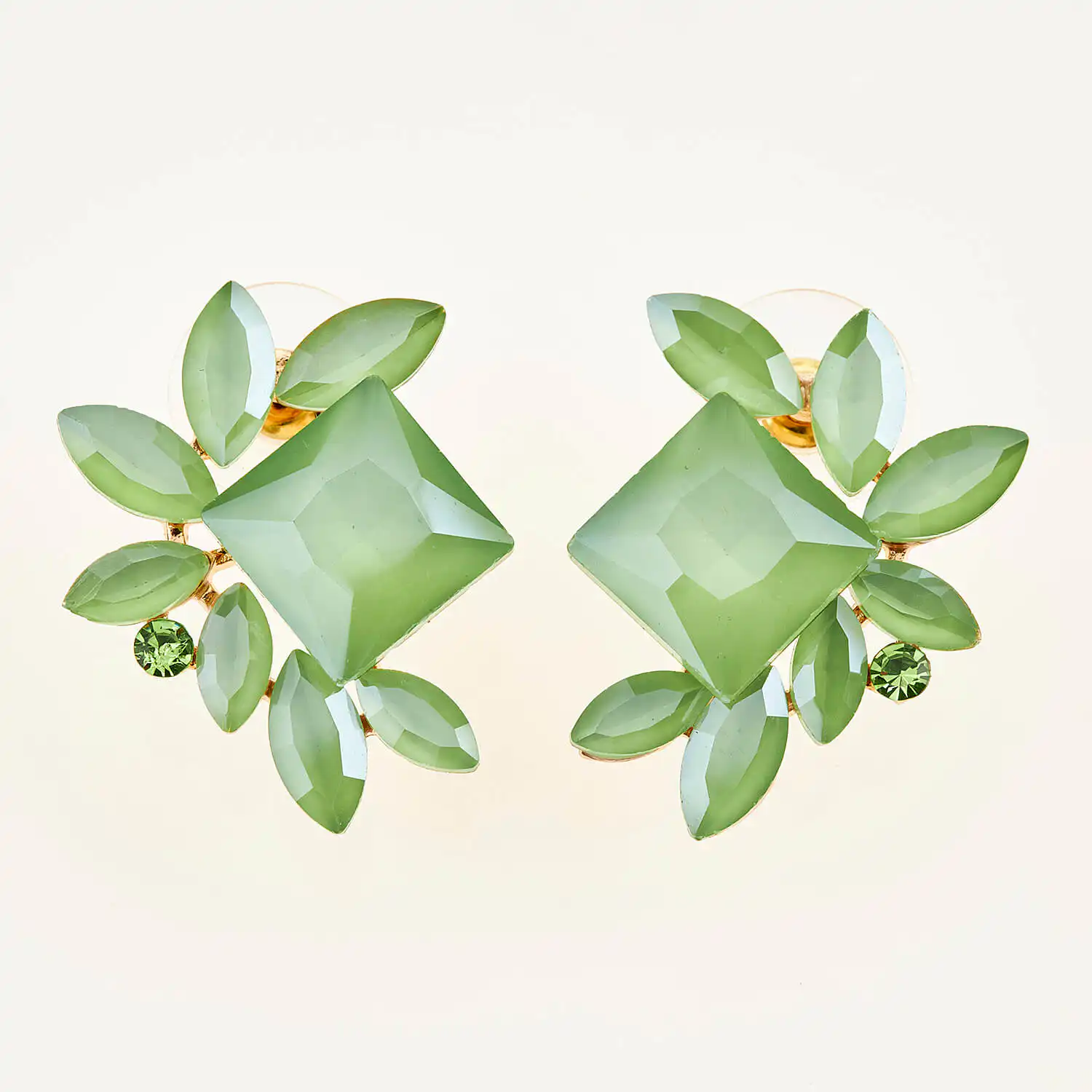 Sequoia Γυναικείο ατσάλινο Υποαλλεργικό σκουλαρίκι με πέτρες πράσινο