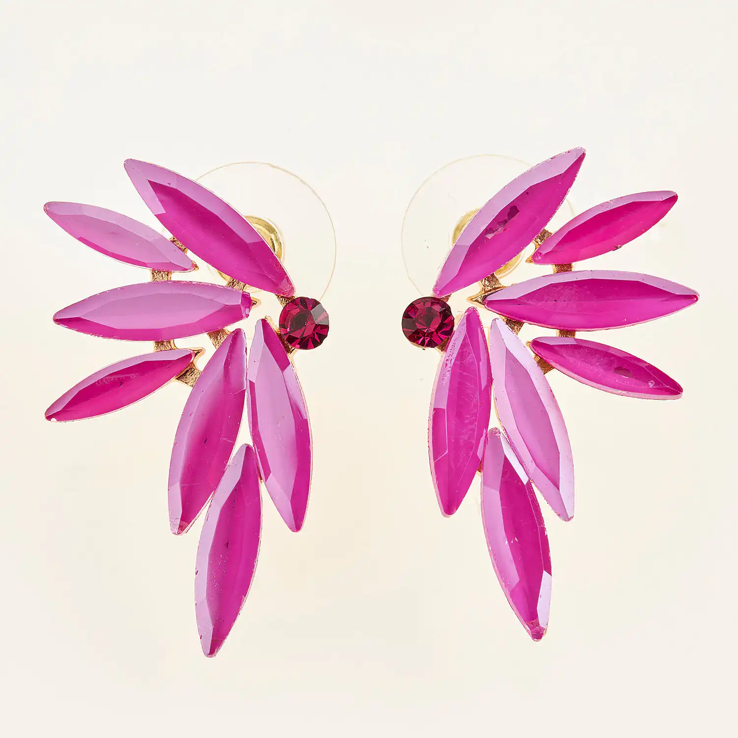 Sequoia Γυναικείο ατσάλινο Υποαλλεργικό σκουλαρίκι με πέτρες φούξια