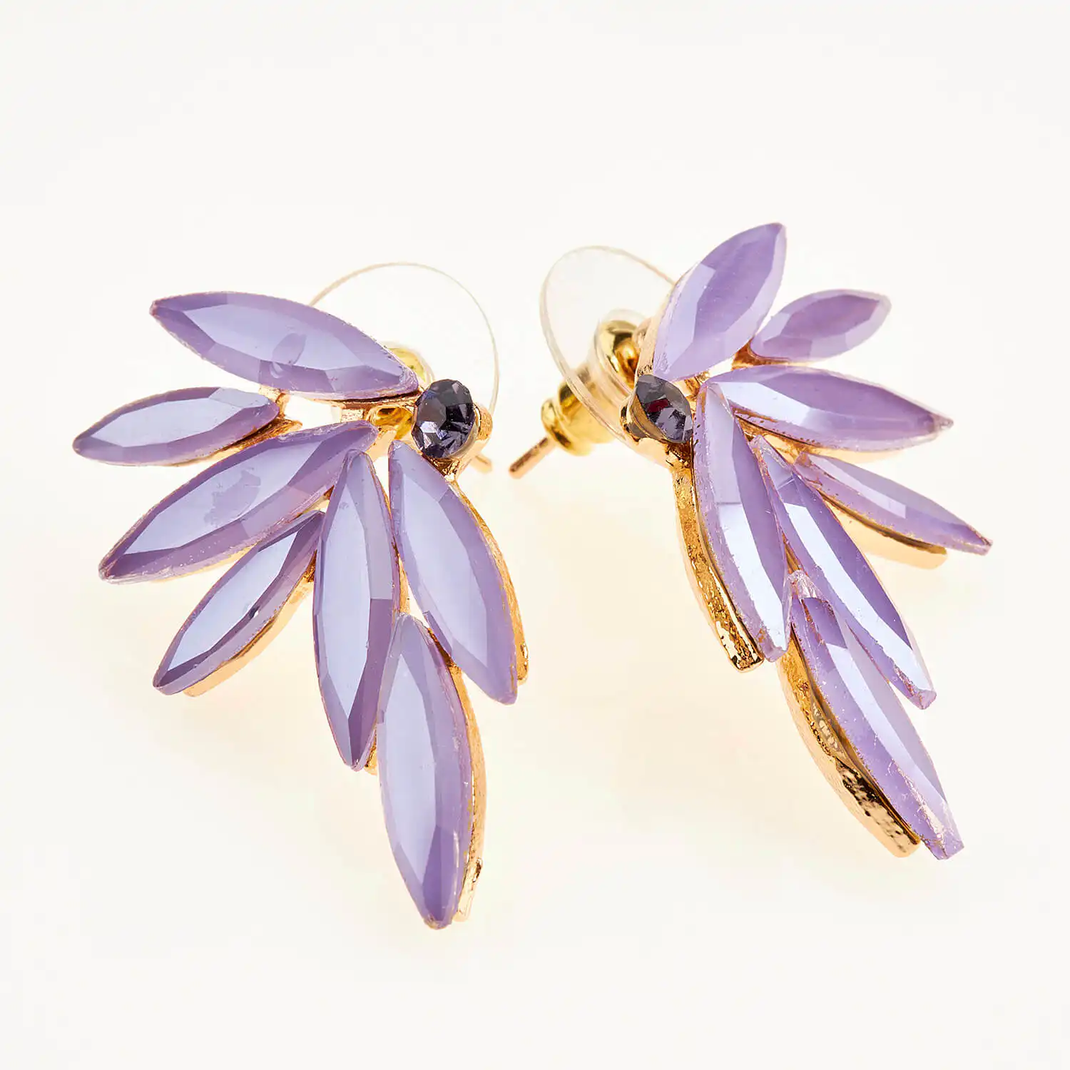 Sequoia Γυναικείο ατσάλινο Υποαλλεργικό σκουλαρίκι με πέτρες μωβ