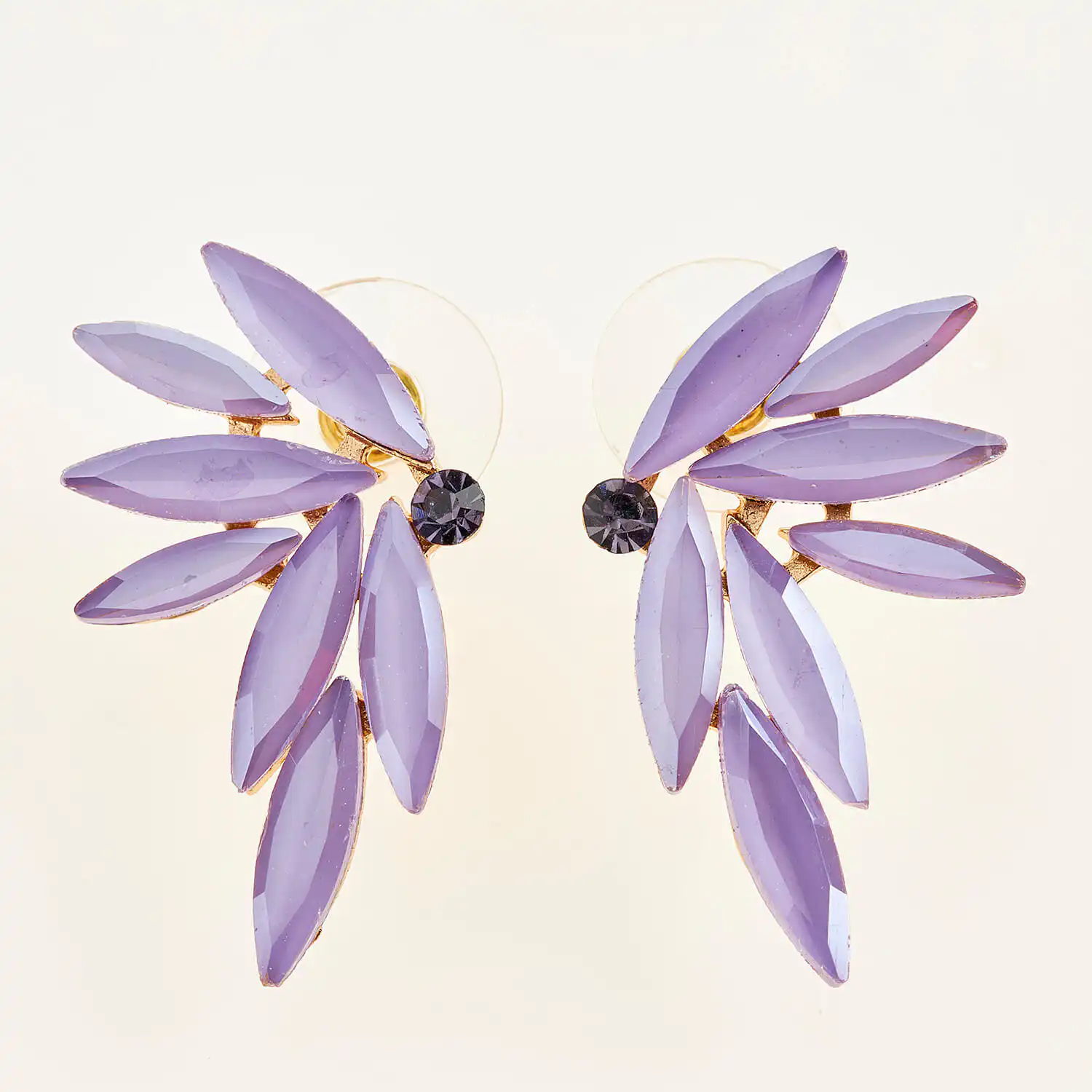 Sequoia Γυναικείο ατσάλινο Υποαλλεργικό σκουλαρίκι με πέτρες μωβ