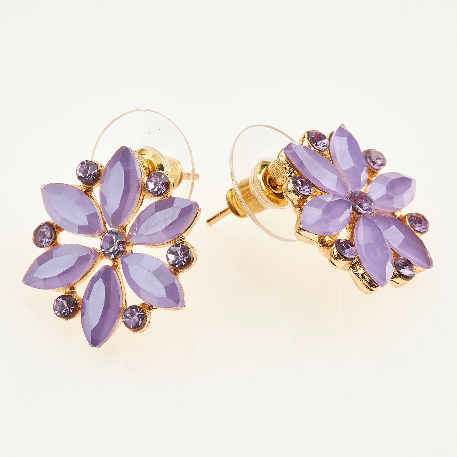 Sequoia Γυναικείο ατσάλινο Υποαλλεργικό σκουλαρίκι με πέτρες μωβ