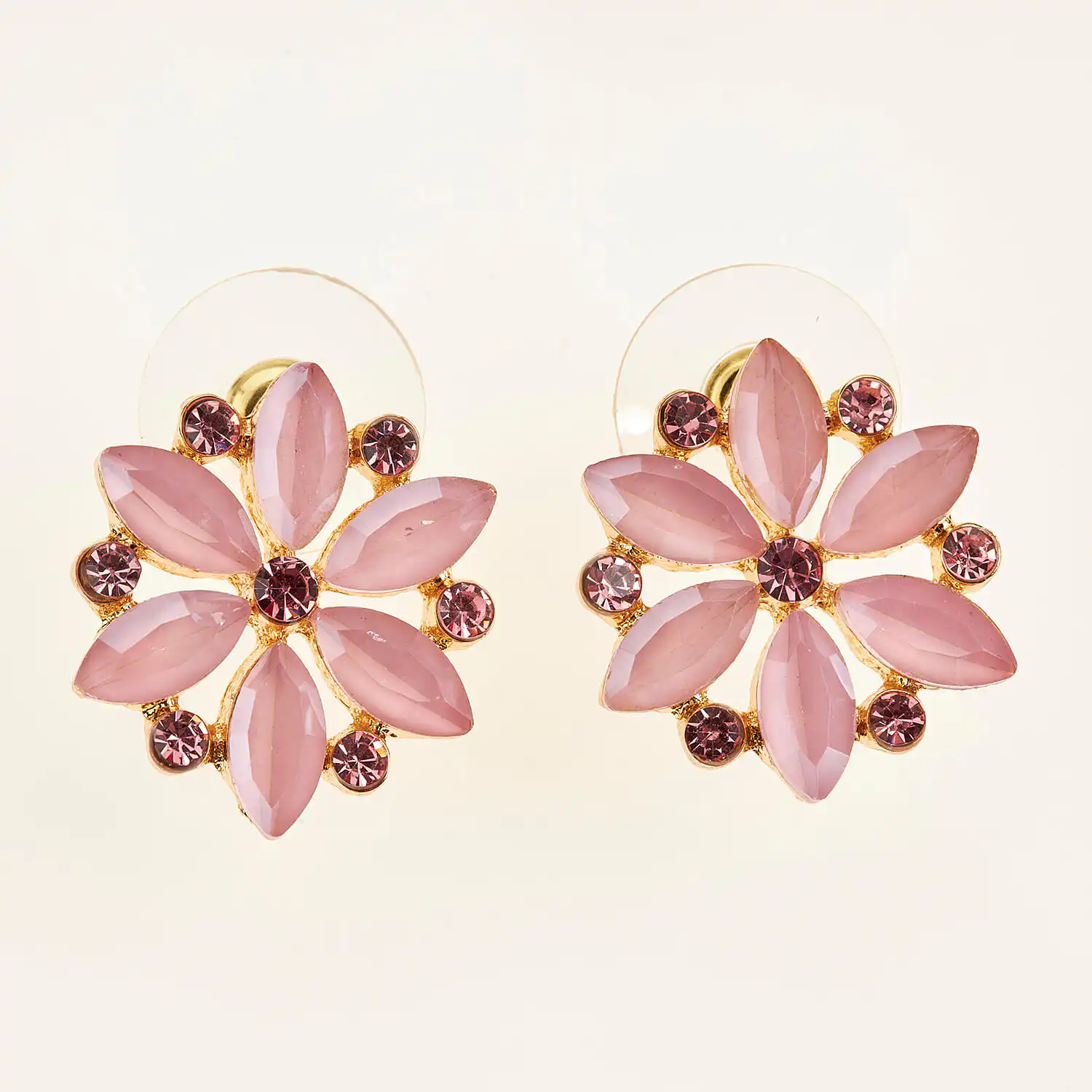 Sequoia Γυναικείο ατσάλινο Υποαλλεργικό σκουλαρίκι με πέτρες ροζ