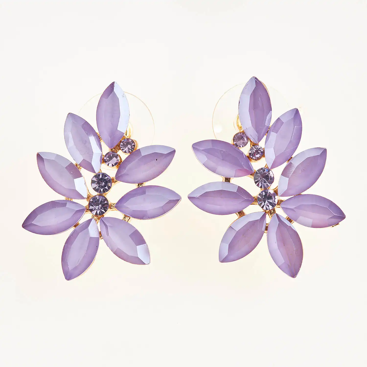 Sequoia Γυναικείο ατσάλινο Υποαλλεργικό σκουλαρίκι με πέτρες μωβ