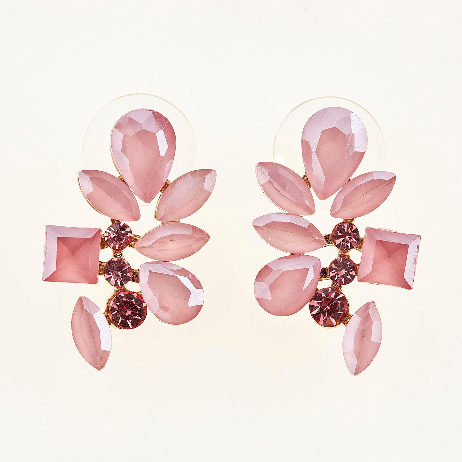 Sequoia Γυναικείο ατσάλινο Υποαλλεργικό σκουλαρίκι με πέτρες ροζ