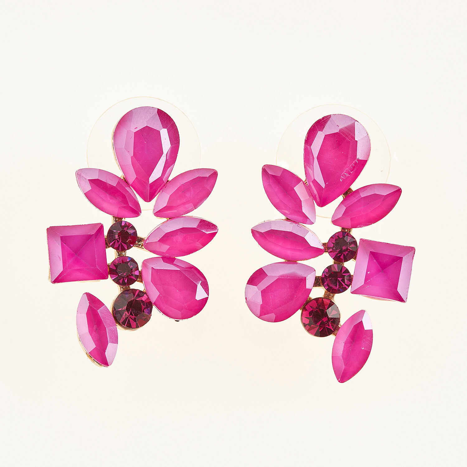 Sequoia Γυναικείο ατσάλινο Υποαλλεργικό σκουλαρίκι με πέτρες φούξια