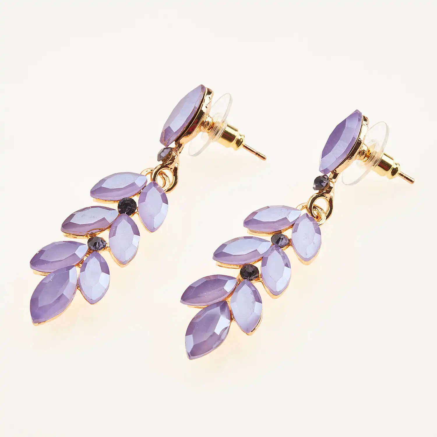 Sequoia Γυναικείο ατσάλινο Υποαλλεργικό σκουλαρίκι με πέτρες μωβ