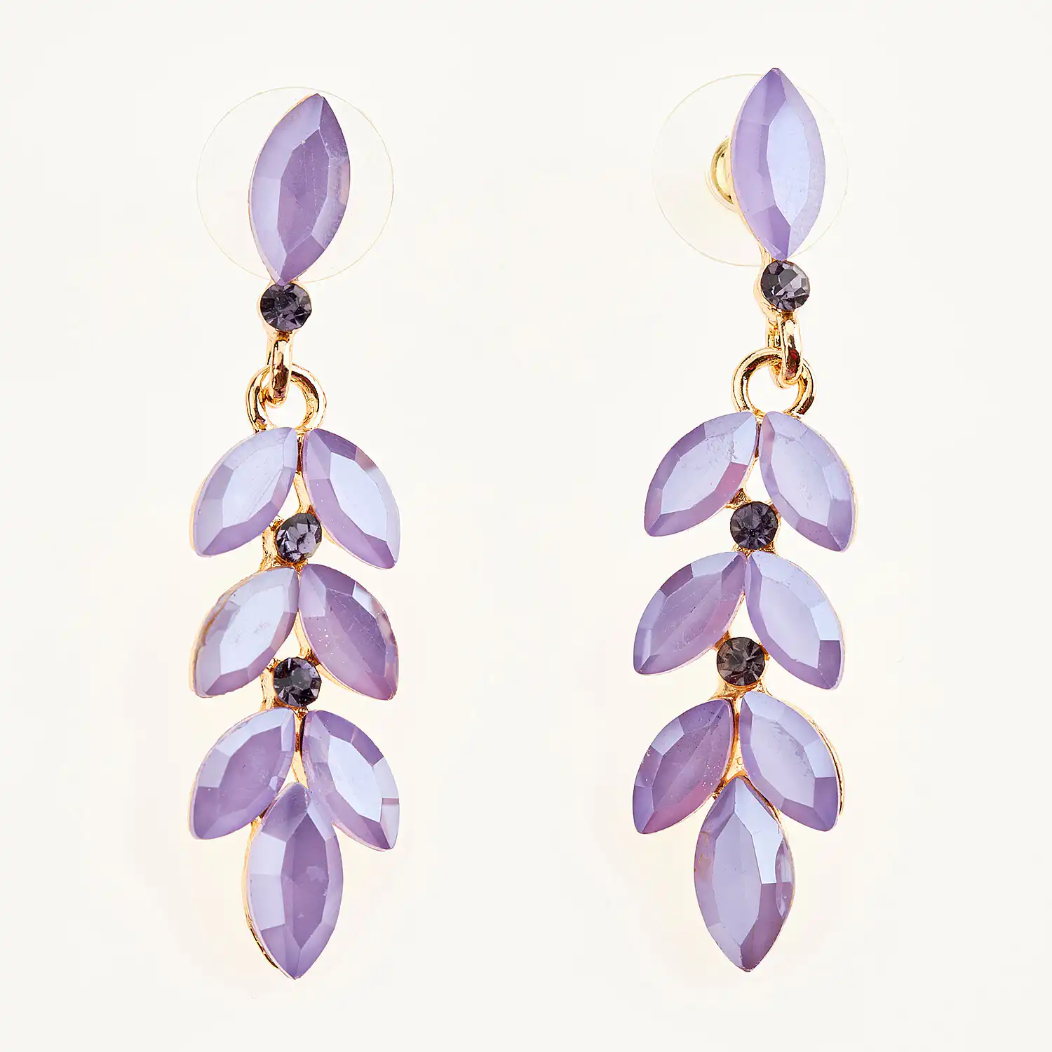 Sequoia Γυναικείο ατσάλινο Υποαλλεργικό σκουλαρίκι με πέτρες μωβ