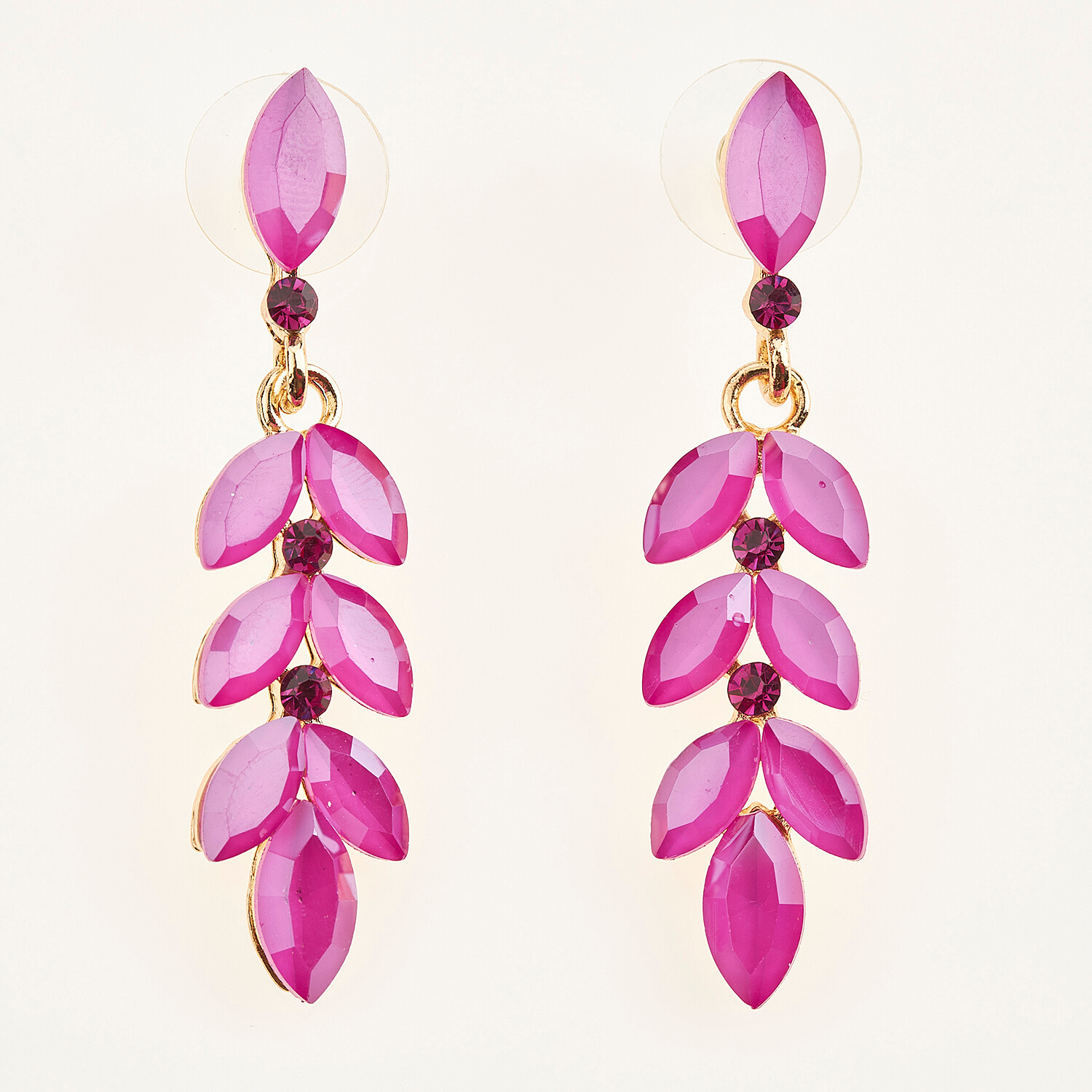 Sequoia Γυναικείο ατσάλινο Υποαλλεργικό σκουλαρίκι με πέτρες φούξια