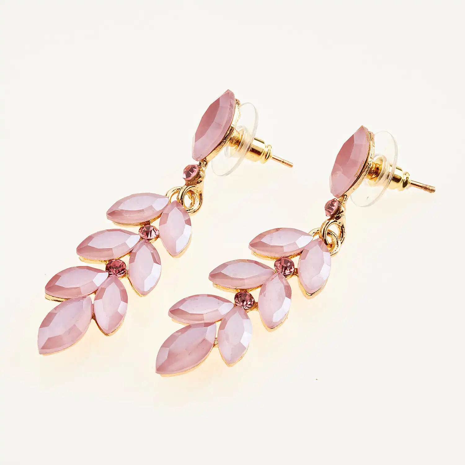 Sequoia Γυναικείο ατσάλινο Υποαλλεργικό σκουλαρίκι με πέτρες ροζ