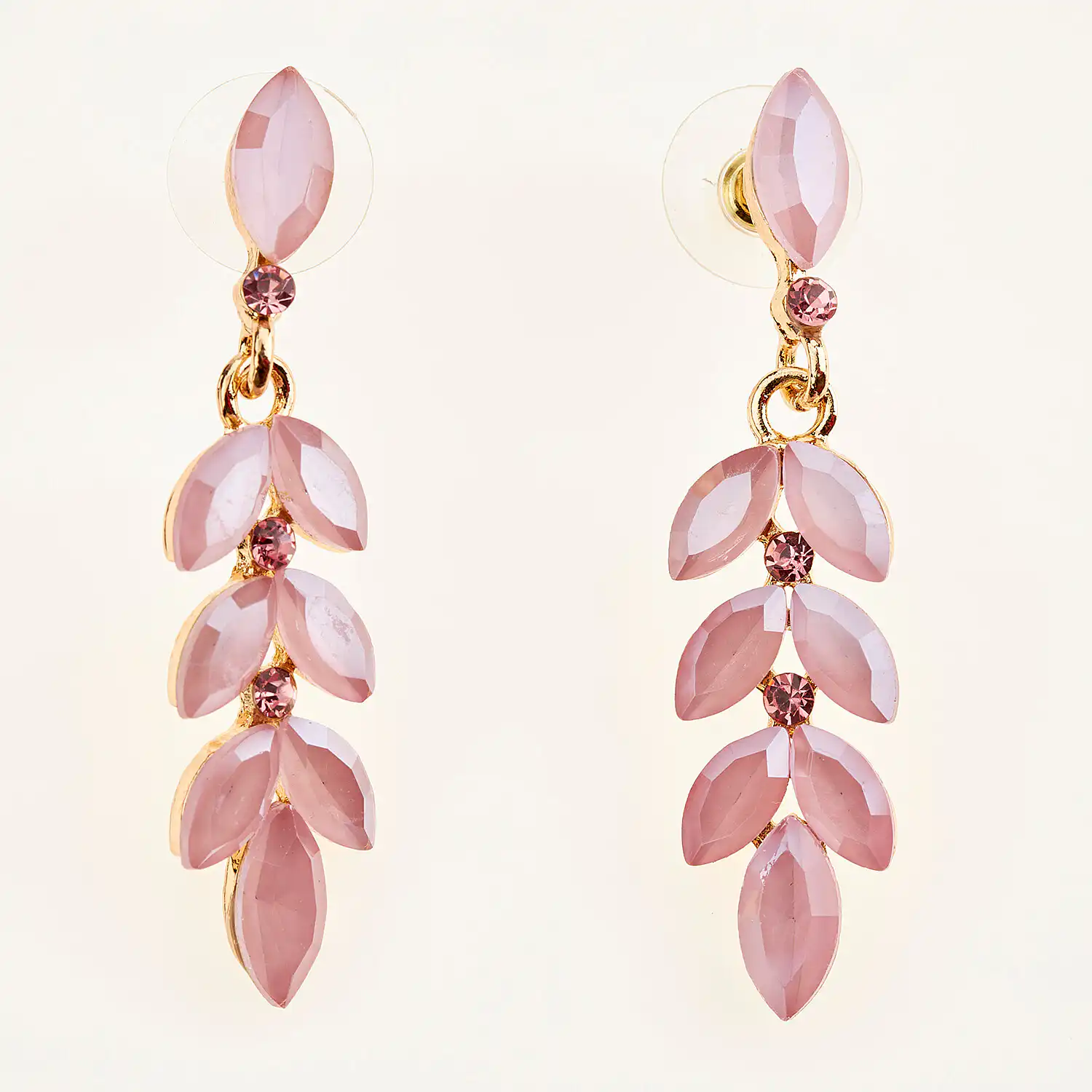 Sequoia Γυναικείο ατσάλινο Υποαλλεργικό σκουλαρίκι με πέτρες ροζ