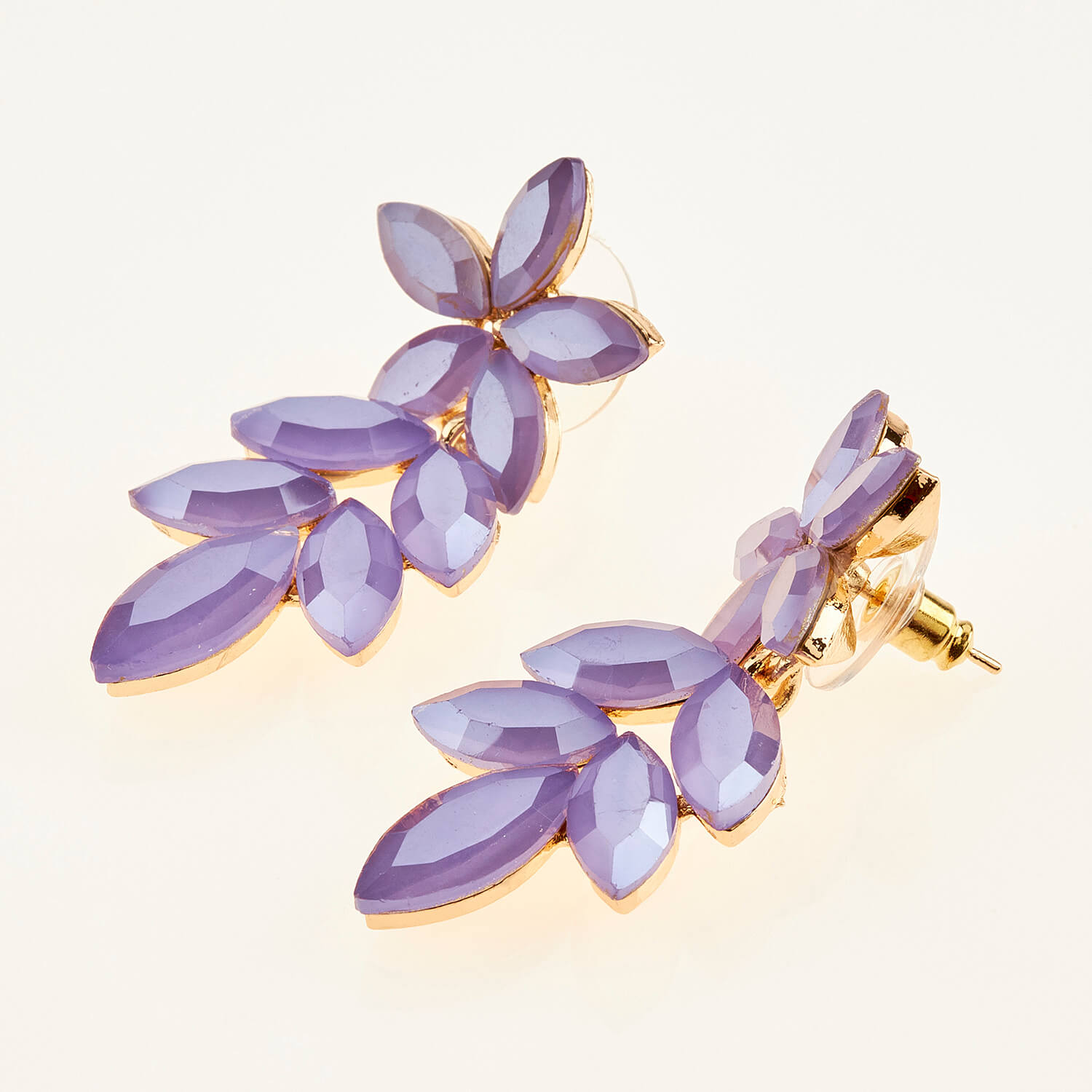 Sequoia Γυναικείο ατσάλινο Υποαλλεργικό σκουλαρίκι με πέτρες μωβ