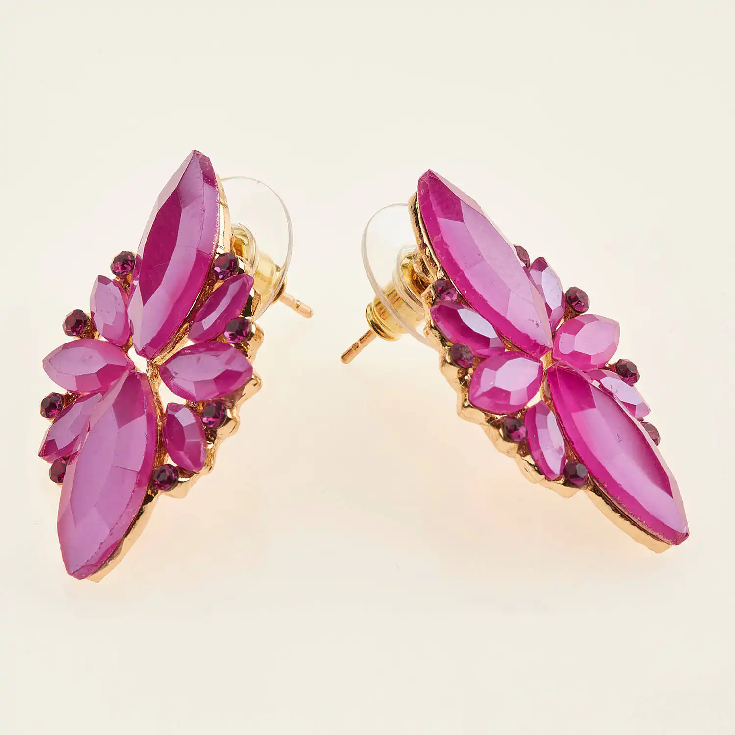 Sequoia Γυναικείο ατσάλινο Υποαλλεργικό σκουλαρίκι με πέτρες φούξια Sequoia Γυναικείο ατσάλινο Υποαλλεργικό σκουλαρίκι με πέτρες φούξια