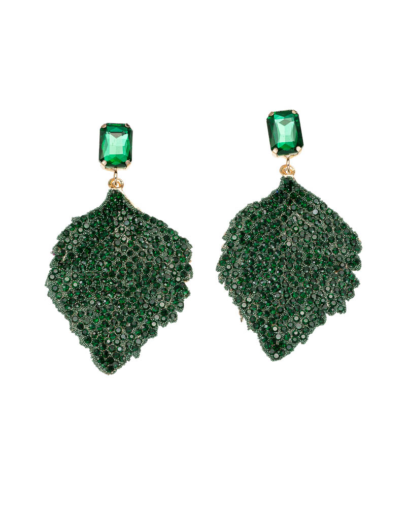 Sequoia Γυναικείο Υποαλλεργικό σκουλαρίκι με σμάλτο σε σχήμα φύλλου ER-0010-1 πράσινο