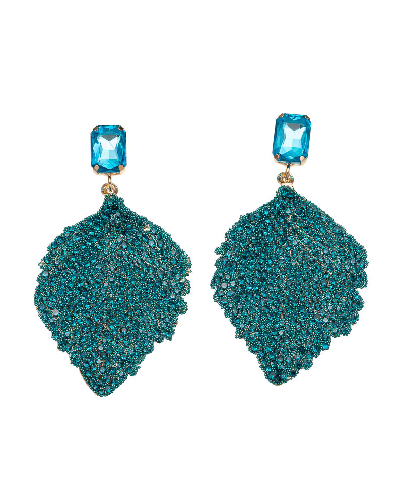 Sequoia Γυναικείο Υποαλλεργικό σκουλαρίκι με σμάλτο σε σχήμα φύλλου ER-0010-1 πετρολ