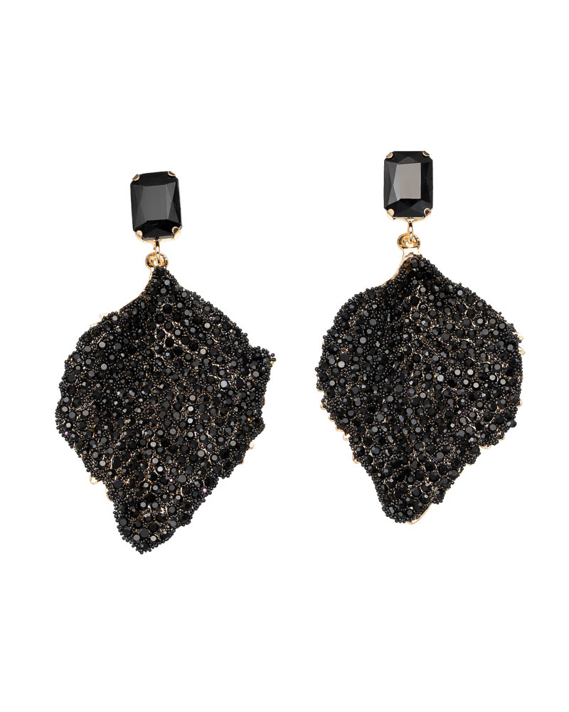 Sequoia Γυναικείο Υποαλλεργικό σκουλαρίκι με σμάλτο σε σχήμα φύλλου ER-0010-1 Μαύρο